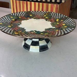 MacKenzie-Childs Retired Christmas Evergreen Enameled Platter - Courtly Check
